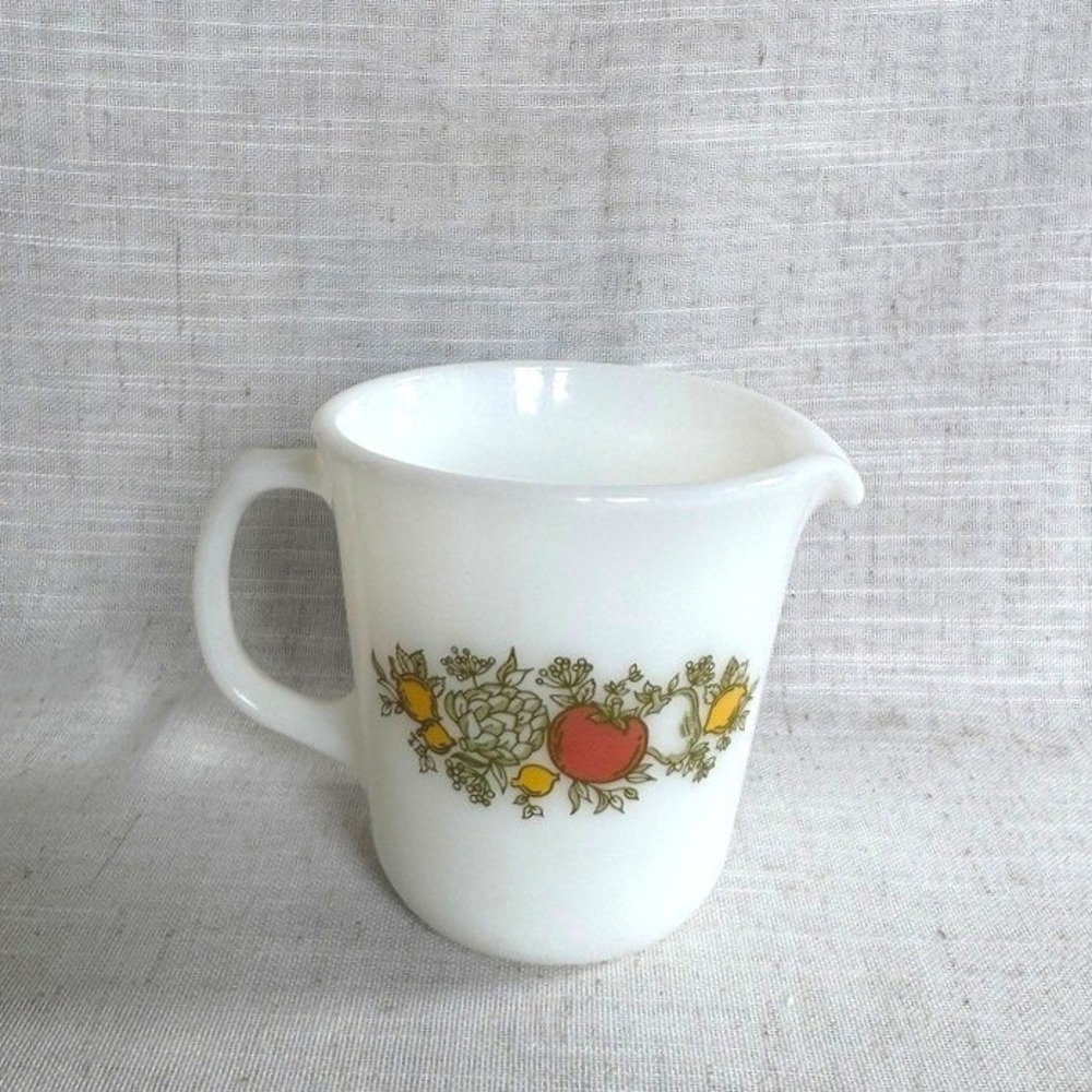 Vintage Pyrex Spice O Life Milk Glass Creamer Pitcher Vegetable Pattern White